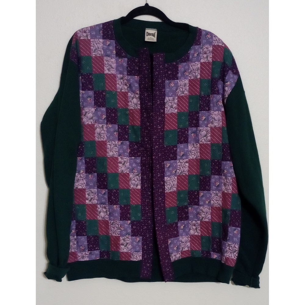 Vintage Cheetah Patchwork Cardigan Sweatshirt Floral Grandmacore Women XL Tall